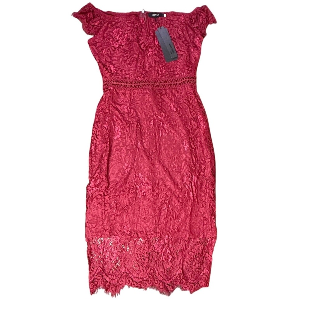 Allanwell Lace‎ Cocktail Dress Off Shoulder Party Mini Dress Red Size S